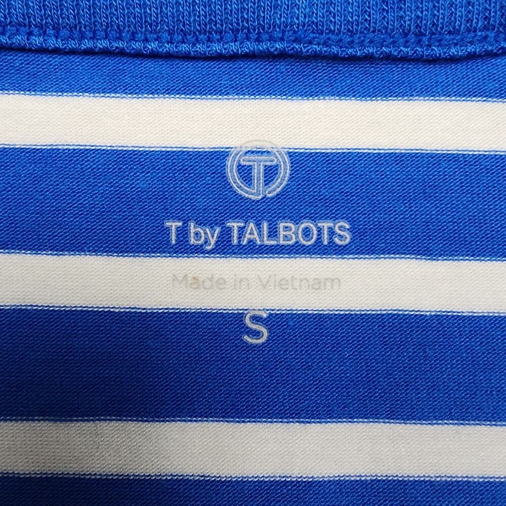 T by Talbots Womens S Blue White Stripe Top NWT Cotton Blend Short Sleeve Tee - Picture 5 of 9